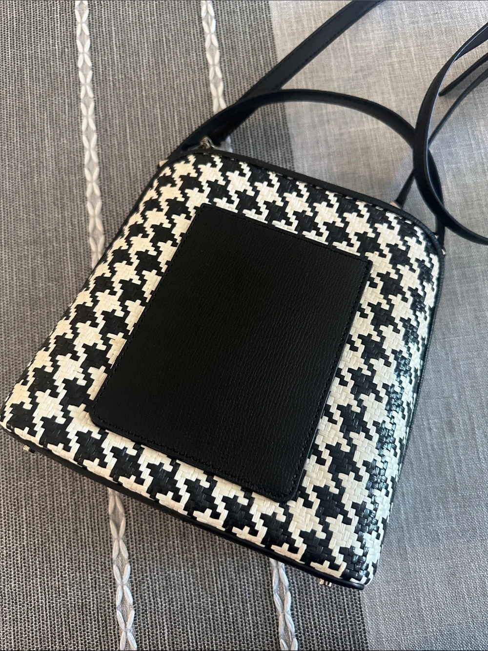 KATE SPADE Darcy Small Bucket Bag Black & White Houndstooth Top-Handle Satchel